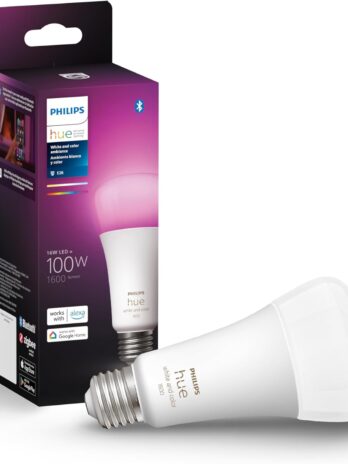 Philips Hue Smart 100W A21 LED Bulb – White and Color Ambiance Color-Changing Light – 1 Pack – 1600LM – E26 – Indoor – Control with Hue App – Works with Alexa, Google Assistant and Apple Homekit